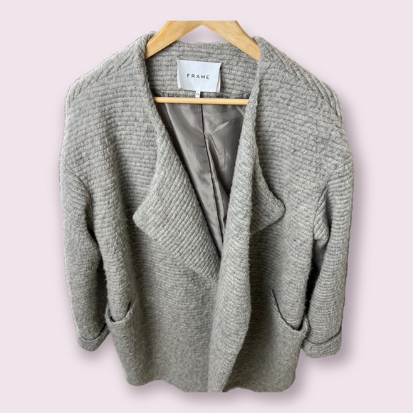 ☃️FRAME Open Knit Wool Mohair Single Breasted Sweater Shawl Collar Jacket - Picture 11 of 13